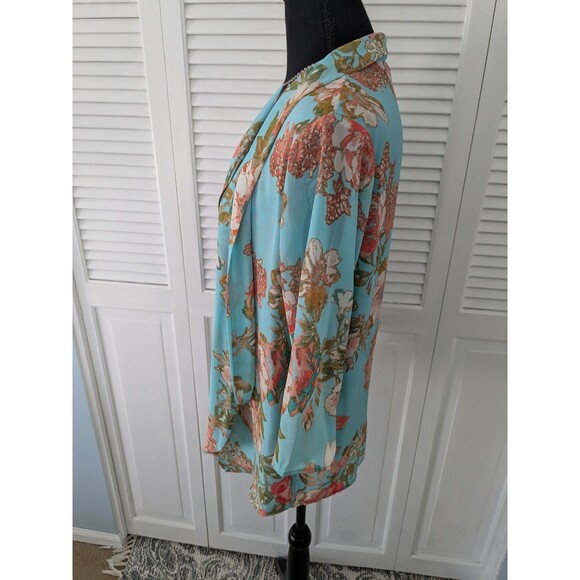 Eyeshadow Cardigan Sz L Aquabreeze French Country Floral Lightweight Kimono Boho - Picture 6 of 9